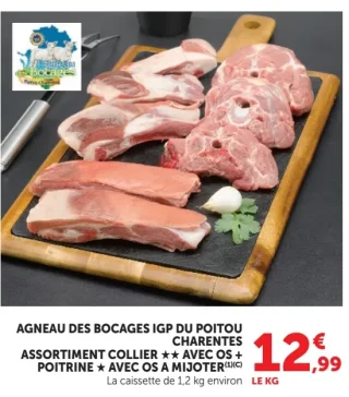 Agneau des Bocages IGP du Poitou Charentes Assortiment collier ** avec os + poitrine * avec os à mijoter