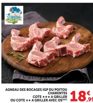 Agneau des Bocages IGP du Poitou Charentes Cote *** à griller ou Cote ** à griller avec os