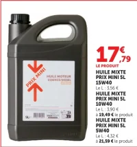 Huile moteur essence/diesel Prix Mini 5L 15W40 / 10W40