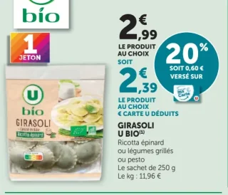 Girasoli Ricotta épinard, légumes grillés ou pesto U Bio