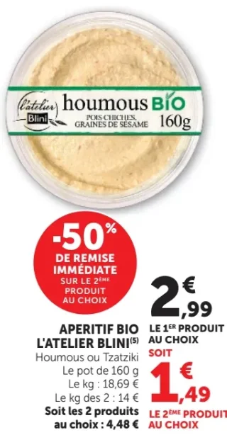 Apéritif bio Houmous ou Tzatziki L'Atelier Blini