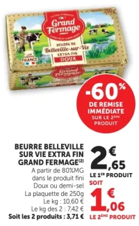 Beurre Belleville-sur-Vie Extra-Fin Doux ou Demi-Sel Grand Fermage
