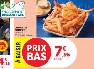 Crevettes cuites Calibre 25/35 (25 à 35 pièces au kg)