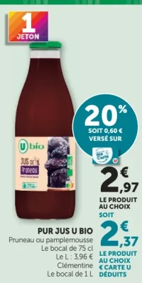 Pur Jus U Bio Pruneau ou pamplemousse