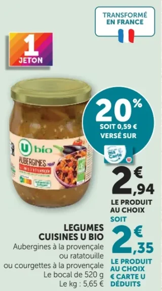 Légumes cuisinés U Bio Aubergines à la provençale ou ratatouille