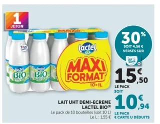 Lait UHT Demi-Ecreme Lactel Bio