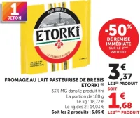 Fromage au lait pasteurisé de brebis Etorki