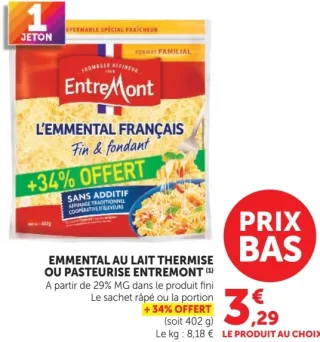 Emmental au lait thermisé ou pasteurisé Entremont