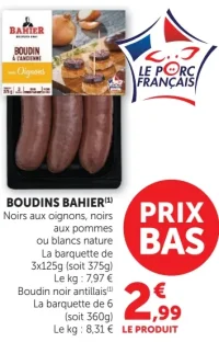 Boudins Bahier Noirs aux oignons, noirs aux pommes ou blancs nature