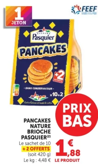 PANCAKES NATURE BRIOCHE PASQUIER Le sachet de 10 + 2 OFFERTS