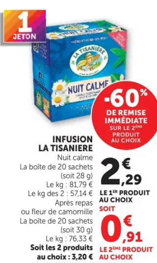 INFUSION LA TISANIERE Nuit calme, Après repas ou fleur de camomille