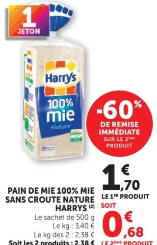 Pain de mie 100% mie sans croute Nature Harrys