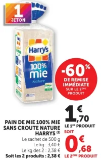 Pain de mie 100% mie sans croute Nature Harrys