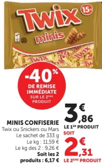 Minis Confiserie Twix ou Snickers ou Mars