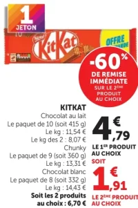 Kitkat Chocolat au lait ou Chunky ou Chocolat blanc