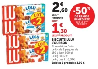 Biscuits Lulu L'Ourson Chocolat ou Fraise