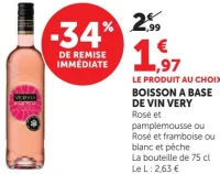 Boisson à base de vin Very Rosé et pamplemousse ou Rosé et framboise ou blanc et pêche