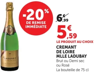 Crémant de Loire Mlle Ladubay Brut ou Demi sec ou Rosé