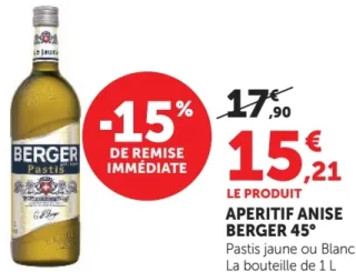 Apéritif Anise Berger 45° Pastis jaune ou Blanc