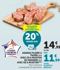 Agneau Filière U Tajine** avec os à mijoter ou Navarin** avec os à mijoter