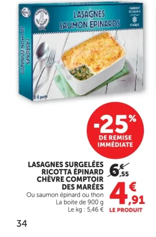 Lasagnes surgelées Ricotta Épinard ou Saumon Épinard ou thon Le Comptoir des Marées
