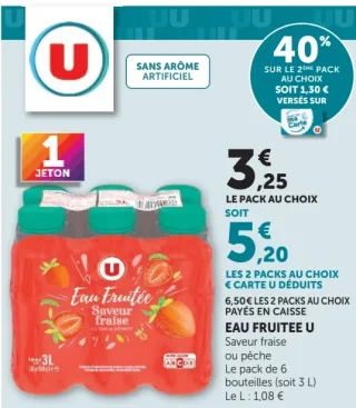 EAU FRUITEE U Saveur fraise ou pêche