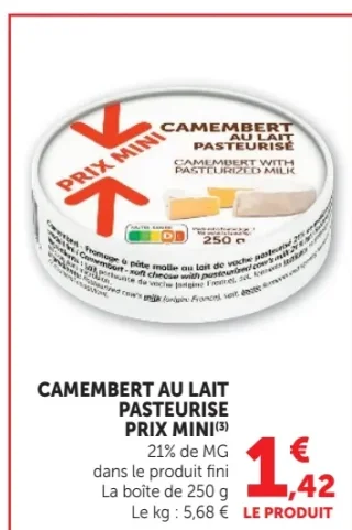 Camembert au lait pasteurisé Prix Mini