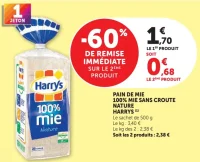 Pain de mie 100% Mie sans croûte Nature Harrys