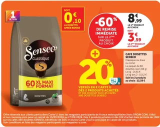 Café dosettes Senseo Classique, doux ou corsé