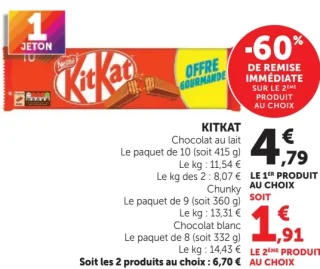 KitKat Chocolat au lait ou Chocolat blanc