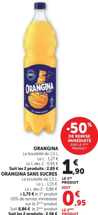 Boisson gazeuse Orangina ou Orangina sans sucres