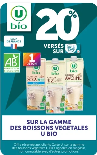 Boissons végétales U BIO (Soja, Riz, Avoine)