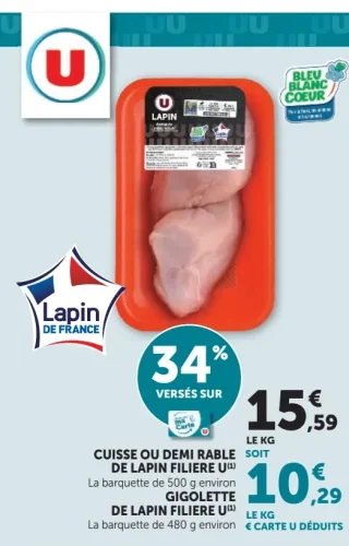 Cuisse ou demi rable de lapin filière U / Gigolette de lapin filière U
