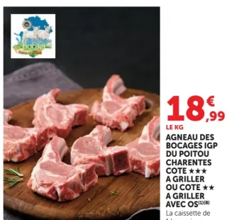 Agneau des Bocages IGP du Poitou Charentes Cote *** à griller ou Cote ** à griller avec os