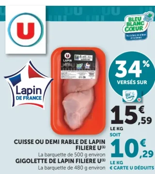 Cuisse ou demi rable de lapin Filière U ou Gigolete de lapin Filière U