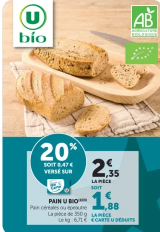 Pain bio céréales ou épeautre U Bio