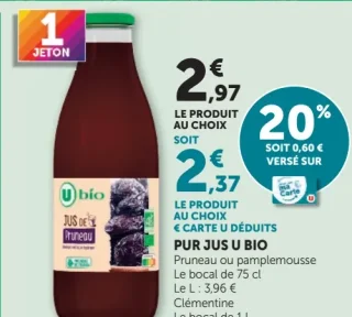 Pur Jus U Bio Pruneau ou pamplemousse