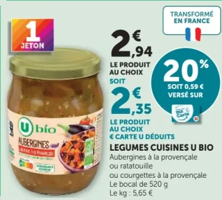 Légumes Cuisines U Bio Aubergines à la provençale ou ratatouille ou courgettes à la provençale