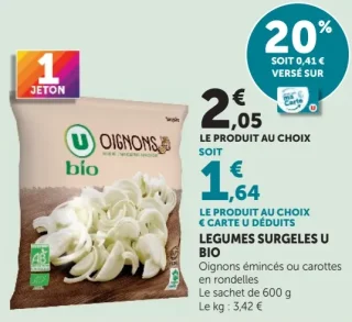 Légumes Surgelés U Bio Oignons émincés ou carottes en rondelles