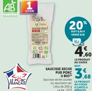 Saucisse sèche pur porc U Bio