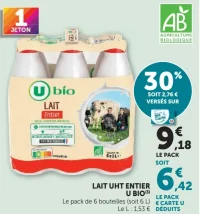 Lait entier UHT U Bio