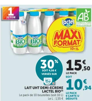 Lait demi-écrémé UHT Lactel Bio