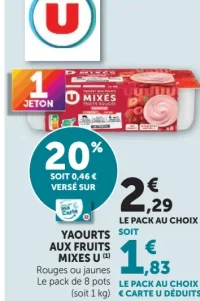 Yaourts aux fruits mixés U(1) Rouges ou jaunes