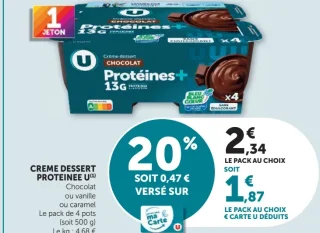 Crème dessert protéinée U(1) Chocolat ou vanille ou caramel