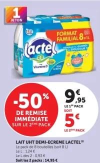 Lait UHT demi-écrémé Lactel