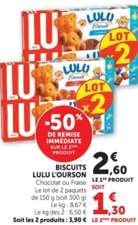 BISCUITS LULU L'OURSON Chocolat ou Fraise