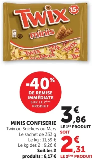 MINIS CONFISERIE Twix ou Snickers ou Mars