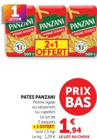 PATES PANZANI Penne rigate ou serpentini ou capellini