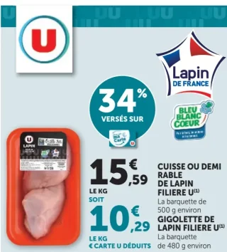 Cuisse ou demi rable de lapin Filière U ou Gigolette de lapin Filière U