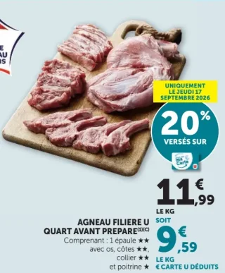 Agneau Filière U Quart avant préparé